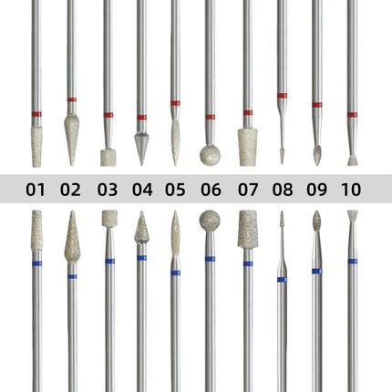 10Pcs/set Diamond Nail Drill Bit Set Nail Diamond Milling Cutter for Manicure 3/32" Burr Electric Nail File Cuticle Remover Tool 2028