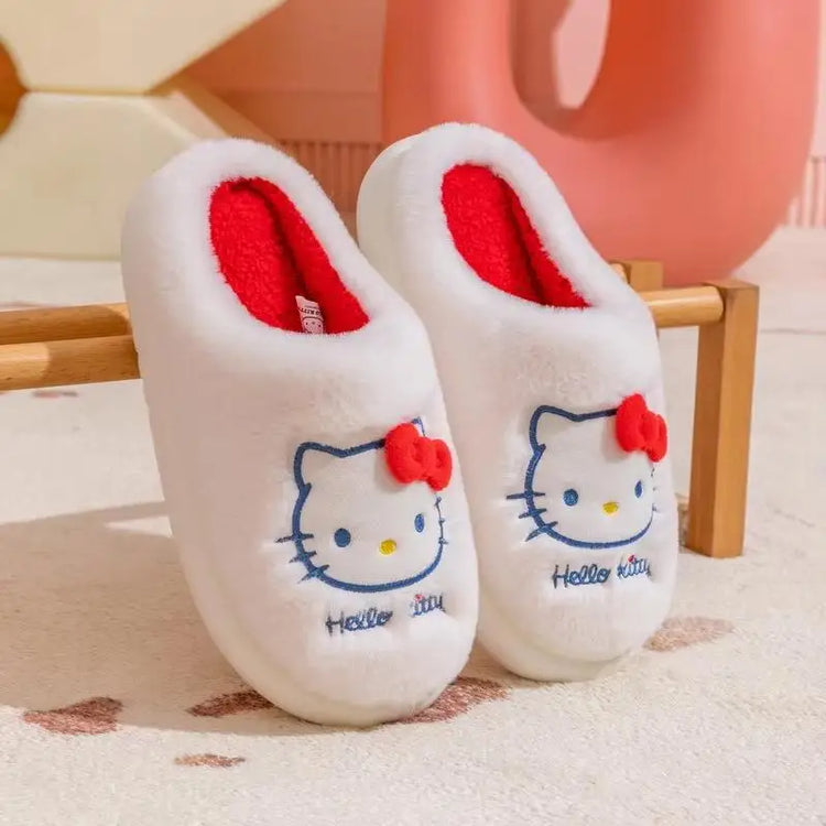 New Kuromi Family Slippers for Autumn and Winter Sanrio Hello Kittye My Melody Cinnamoroll Home Cotton Slippers Festival Gift