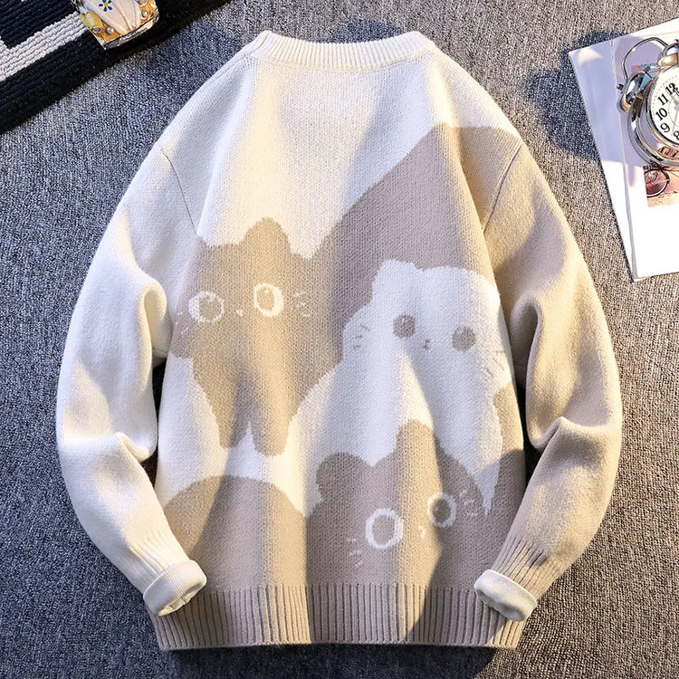 Cartoon Cat's New Knitted Sweater 2025 Men's Autumn/Winter Warm Knitted Sweater Men's Pullover Home Clothes