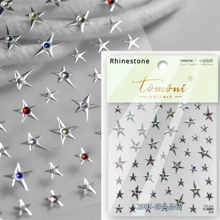 Punk Glitter Powder Blue Pink Star Charm Laser Silver Gold Starlight Rhinestones Moon DIY Nail Art Stickers Manicure Tool Decals