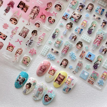 1/5Pcs Chibi Character Ragdoll Cute Anime Cartoon Nail Stickers Kawii Nail Art Weeb Cartoon Relief Self Adhesive Decal S