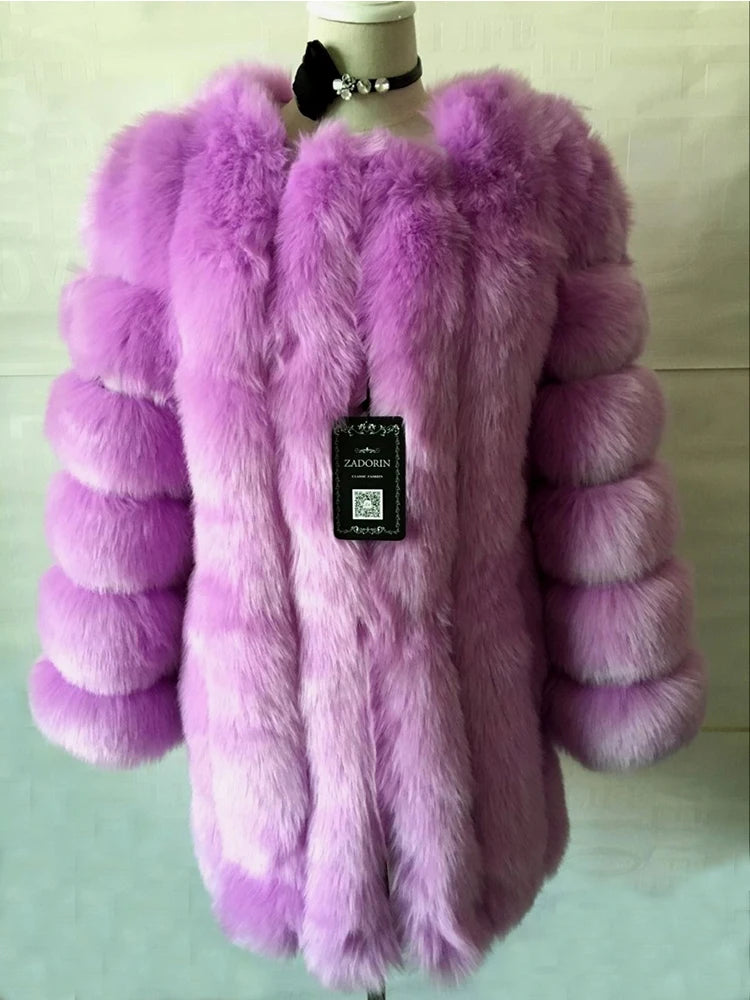 ZADORIN High Quality Winter Women Coats Luxury Faux Fox Fur Coat Thick Warm Long Fluffy Fur Jacket Pink Coat Bontjas