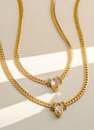 GANEMLY 316L Stainless Steel Snakehead Shining Zircon Necklace Trendy Neck Chain Choker Collar Waterproof Jewelry For Women PlatiNum