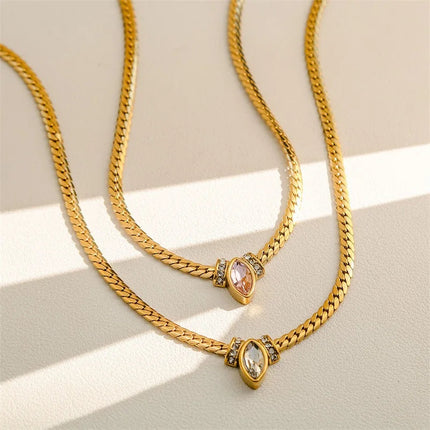 GANEMLY 316L Stainless Steel Snakehead Shining Zircon Necklace Trendy Neck Chain Choker Collar Waterproof Jewelry For Women PlatiNum