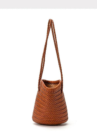 Borsa a secchiello intrecciata a mano 2026 in vera pelle, borsa a tracolla vintage da donna per uso quotidiano, pendolarismo e vacanze