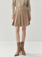 Chic Women's Pleated Skirt 100% Merino Wool Sweater  Knit Short Skirt Mini Skirts Autumn Winter Umbrella Wave Skirt Sweet Dress PlatiNum