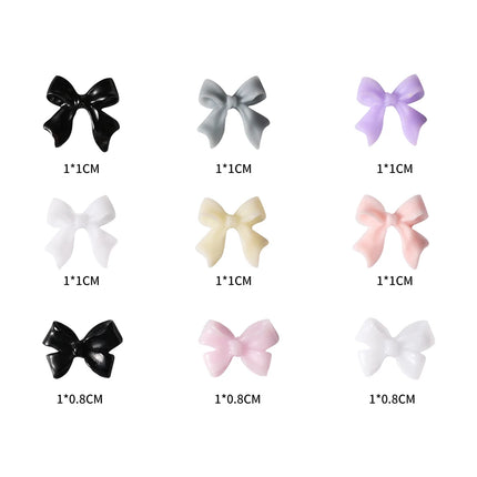 100/50/30pcs Resin Bow Nail Charms White Black 3D Long Ribbon Bowknot 3D Rhinestone For Korean DIY Kawaii Nail Art Decoration
