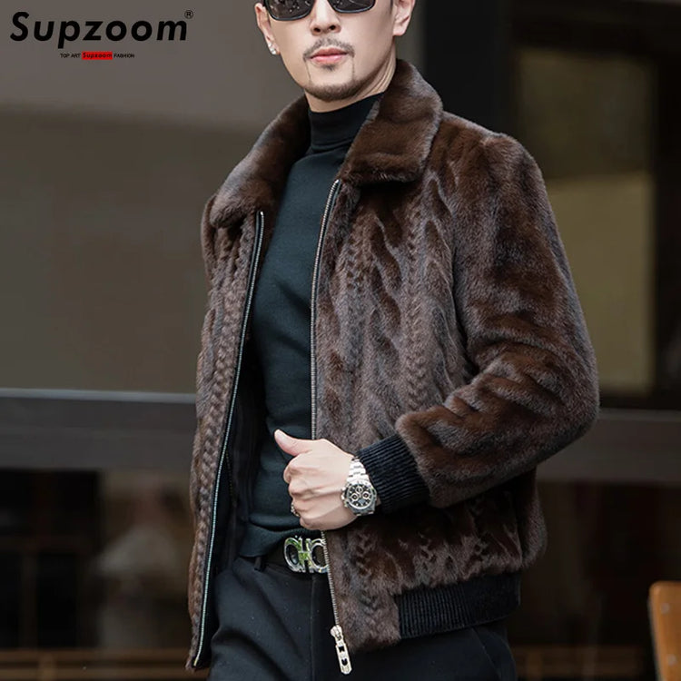 Supzoom New Arrival Top Fashion Ornamentation Winter Warm Flowing Gold Mink Imitation Fur Zipper Men's Stand-Up Collar Jacket