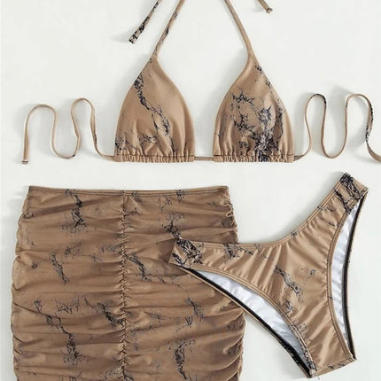 3 pezzi perizoma Bikini con gonna marmo texture costume da bagno donna costume da bagno Set costumi da bagno femminili abbigliamento da spiaggia nuoto estate platinumshop