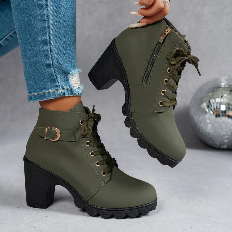 New Spring Winter Fashionable Versatile Women Boots Lace-up Fashionable Versatile Ladies Shoes Comfortable High Heels Boots