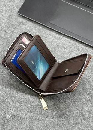 Portafoglio da uomo sottile in PU con cerniera - Dimensioni compatte per monete e carte - Design aziendale