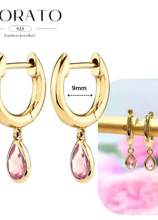Lussuosa geometria 925 orecchio in argento sterling Ago rosa serie zircone orecchini a cerchio pendenti dolce moda regali di gioielli da sposa platinumshop