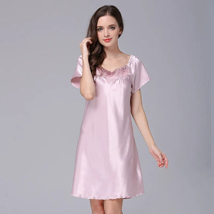 Women's Ice Silk Casual Silk Pajamas Sexy Lace Short Sleeve Women's Summer Pajamas Homewear