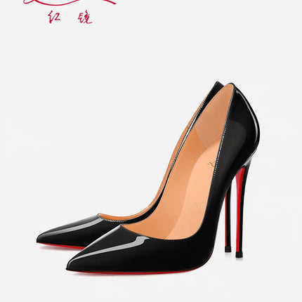 Tacchi alti eleganti da donna neri Fondo rosso lucido Tacchi da donna di marca di lusso 2025 tendenza Punta a punta Décolleté da festa sexy Scarpe da donna