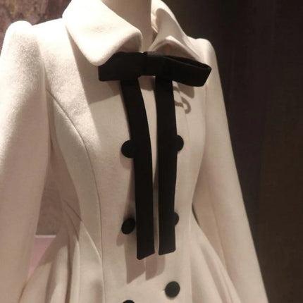 Neploe Hepburn Celebrity Elegant Bow Coat Woolen Slim Waist Luxury Small Fragrance Blends New A-line Pleated Ball Gown Jackets