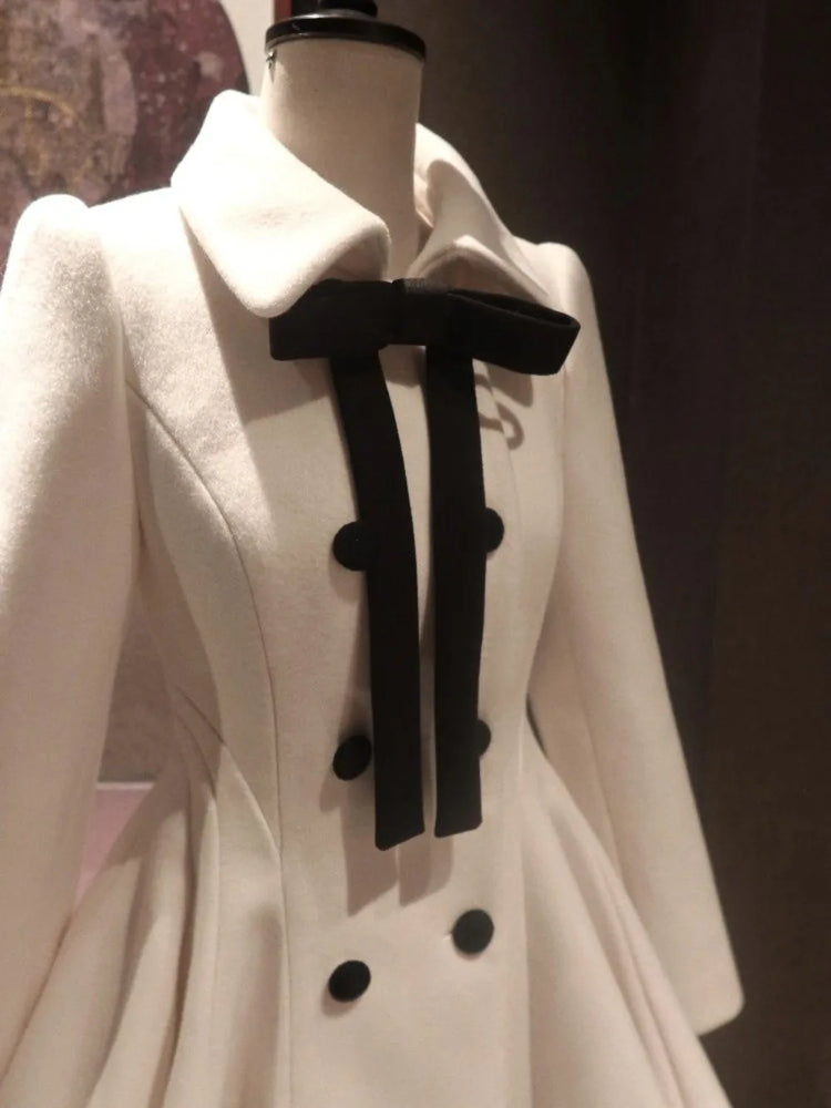 Neploe Hepburn Celebrity Elegant Bow Coat Woolen Slim Waist Luxury Small Fragrance Blends New A-line Pleated Ball Gown Jackets