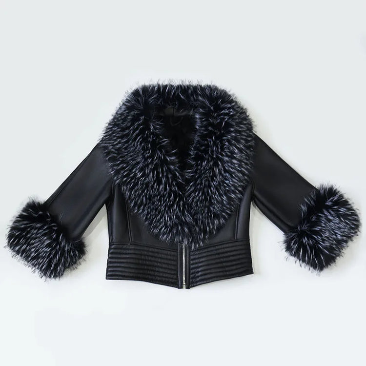 ZADORIN Luxury Winter Faux Raccoon Fur Coat Woman Short Faux Sheepskin Leather Jacket Warm Fur Lined Elegant Woman Clothes Tops
