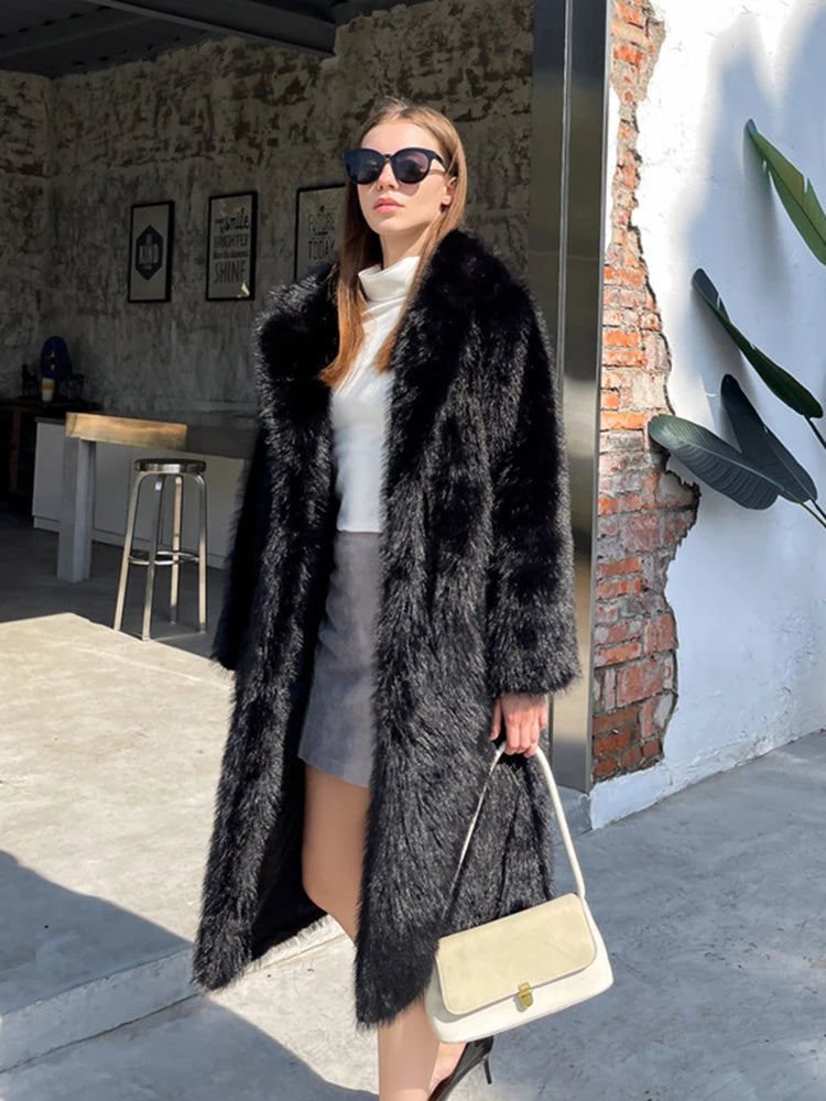 ZADORIN Winter Fluffy Jacket Women Solid Lapel Long Faux Fox Fur Coat Ladies Furry Warm Pink White Jacket Trench Coats Tops