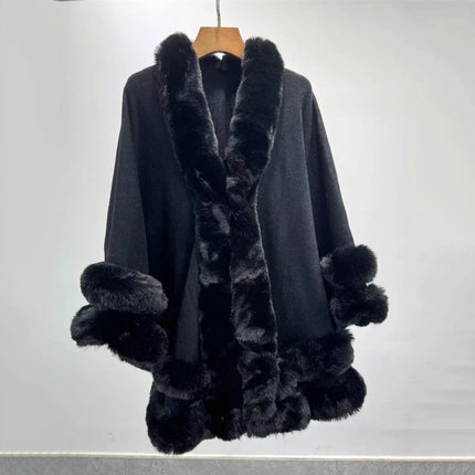 5 Colors 2024 Women 2 Circle Faux Rabbit Fur Cape Poncho Winter Loose Warm Shawl Outerwear Cashmere Cloak Overcoat