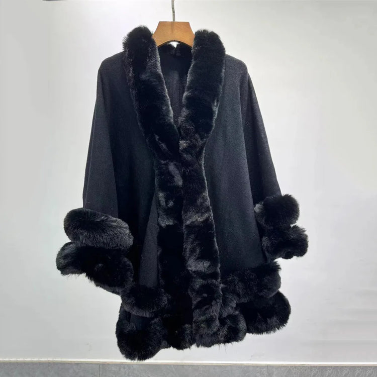 5 Colors 2024 Women 2 Circle Faux Rabbit Fur Cape Poncho Winter Loose Warm Shawl Outerwear Cashmere Cloak Overcoat