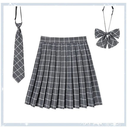 Damen Plissierter Schottenrock mit Fliege XS-5XL Harajuku Preppy Japanische Schuluniformen Mini Rock Sommer Jupe Kawaii für Mädchen