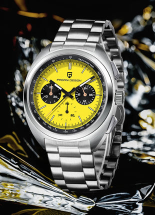 Orologio da Uomo PAGANI DESIGN con Quadrante Giallo, Cronografo al Quarzo, Movimento Giapponese VK63, Vetro Zaffiro, Impermeabile, Novità 2026