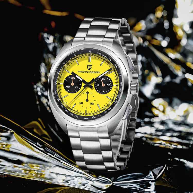 Orologio da Uomo PAGANI DESIGN con Quadrante Giallo, Cronografo al Quarzo, Movimento Giapponese VK63, Vetro Zaffiro, Impermeabile, Novità 2026