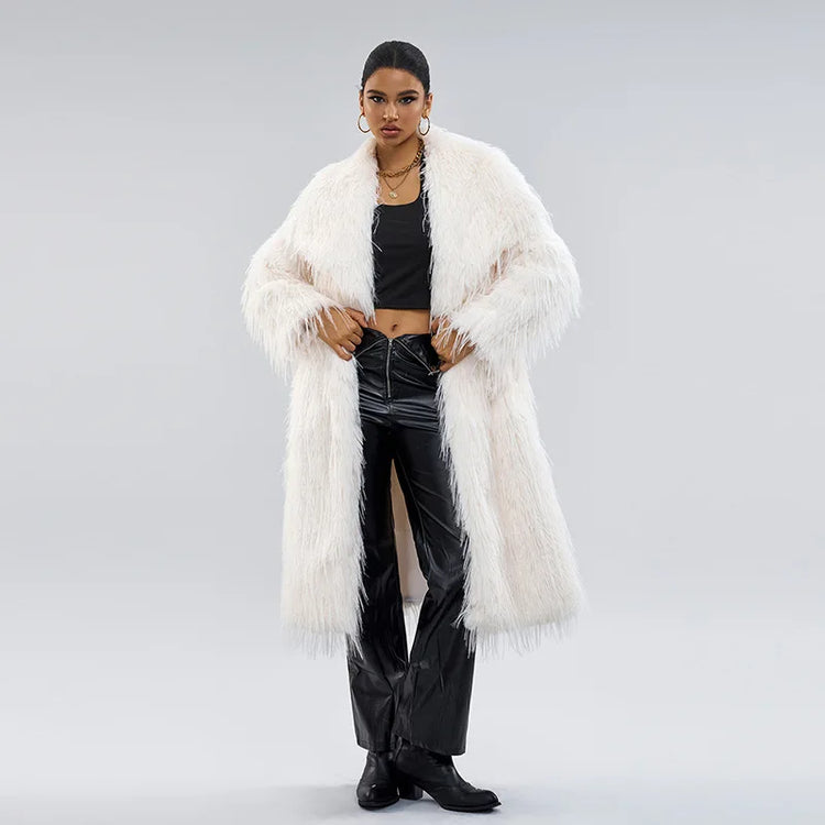 ZADORIN Luxury Designer Tassels Long Black Faux Fur Coat Woman Clothing Winter Big Lapel Fluffy Warm Faux Fur Jacket Outerwears