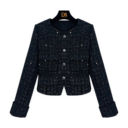 2025 Fashion Elegant Round Neck Single Bretted Light Luxury Celebrity Heavy Industry Sequin High-end Tweed Braided Jacket