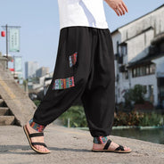Pantaloni Larghi da Uomo Stile Cinese Retrò 2026, Taglie Forti, di Tendenza, Moda High Street, in Cotone e Lino, Leggings Uomo