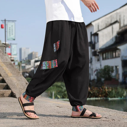 Pantaloni Larghi da Uomo Stile Cinese Retrò 2026, Taglie Forti, di Tendenza, Moda High Street, in Cotone e Lino, Leggings Uomo