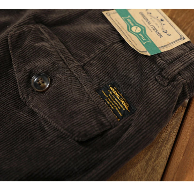 Autumn Winter Classic Cotton Corduroy Casual Mens Pants Comfortable Retro Big Pocket Drawstring Cargo Trousers AZ324