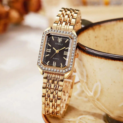 Orologi da donna rettangolari alla moda Orologio da donna al quarzo con strass Orologio da polso con cinturino Reloj Mujer (senza scatola) platinumshop