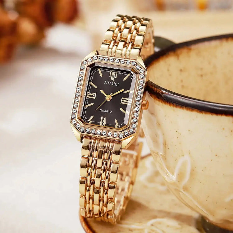 Orologi da donna rettangolari alla moda Orologio da donna al quarzo con strass Orologio da polso con cinturino Reloj Mujer (senza scatola) platinumshop