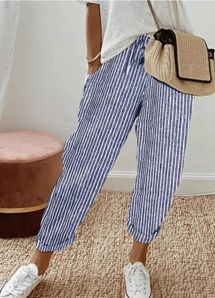 Pantaloni casual con coulisse in vita elastica stampata a righe larghe alla moda da donna europea e americana transfrontaliera estiva platinumshop