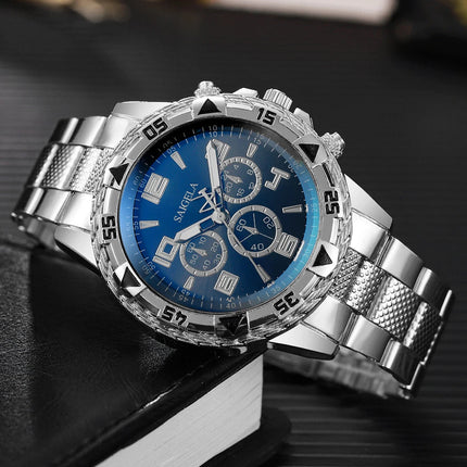 3 pz/set moda quadrante grande orologio al quarzo da uomo orologi da uomo d'affari di lusso collana braccialetto set Reloj Hombre (senza scatola) platinumshop