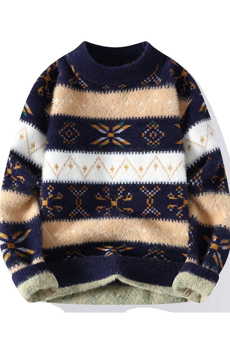 Autumn/winter New Fashion Trend Printed Thickened Warm Knitted Sweater Men's Casual Loose Sports Large Size High Quality Sweater