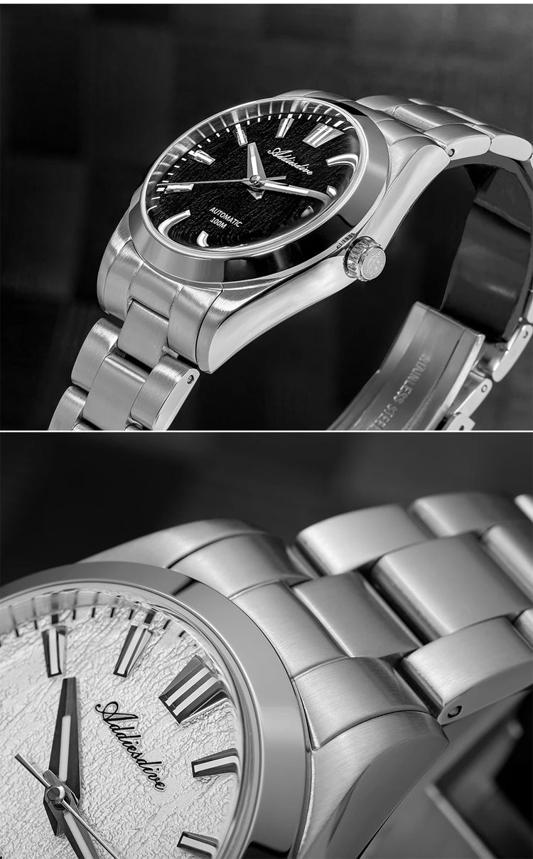 ADDIESDIVE Top Brand Automatic Watch For Men Sapphire Glass Unique Bark Texture Waterproof Luminous Mechanical Watch New AD2075