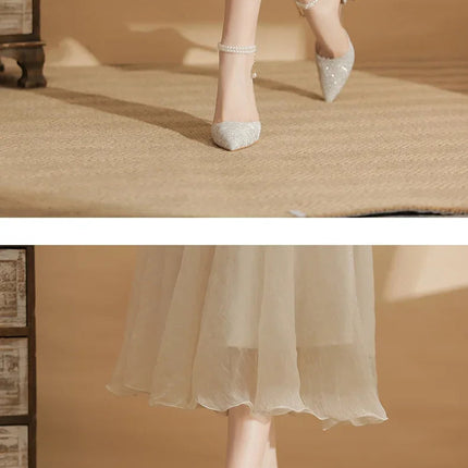 Size 31-43 Women High Heels Stiletto Heel Summer Lace Mesh Sweet Gold Silver Wedding Shoes PlatiNum