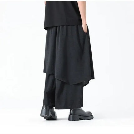 Pantaloni Stile Coreano di Tendenza, Design Casual da Uomo, Moda Streetwear, Pantaloni Maschili Oversize a Gamba Larga con Effetto Due Pezzi
