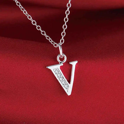 26 Letters 925 Sterling Silver Necklace Pendant Zircon For Women Exquisite Student Girlfriend Jewelry Accessories Wedding Gift PlatiNum