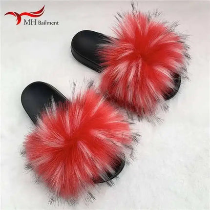 Fluffy Slippers for Women Soft Faux Fur Women's Summer Slippers Stylish Open Toe Sandals Comfy Fuzzy Indoor Outdoor Beach Shoes