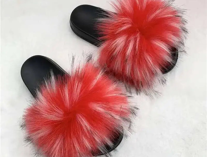 Fluffy Slippers for Women Soft Faux Fur Women's Summer Slippers Stylish Open Toe Sandals Comfy Fuzzy Indoor Outdoor Beach Shoes