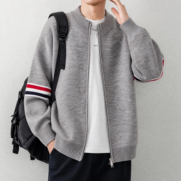 High End Men's Knitted Cardigan Autumn Winter Round Neck Zipper Casual Luxury Brand Classic Trendy Striped Korean Simple Sweater