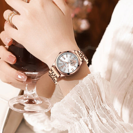 POEDAGAR Orologi di lusso da donna Orologio da donna impermeabile con data luminosa in acciaio inossidabile Orologio da polso da donna al quarzo alla moda elegante platinumshop