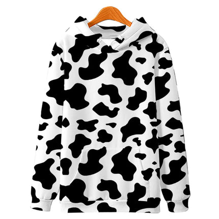 Black White Cow Pattern Hoodie Hooded Sweatshirt Hoodie Cosplay Costume New Fleece Harajuku Jacket and Coat Men Women Clothing