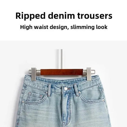 Blue Denim Shorts For Women High-Waisted Loose-Fit Slimming Casual Straight-Leg Mid-Length Summer New Arrival 2024 PlatiNum