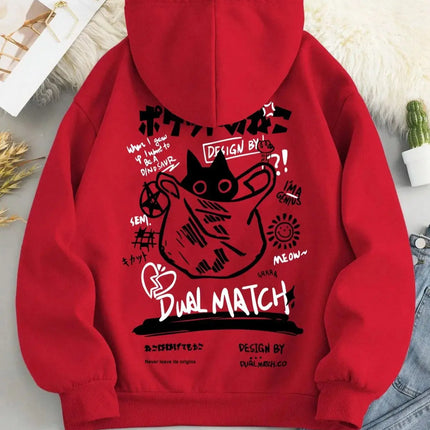 Japan Style Black Cat Hoodie Men Women Outdoor Street Casual Fashion Sport Cartoon Longsleeve Adult Autumn Winter Sweatshirt Top