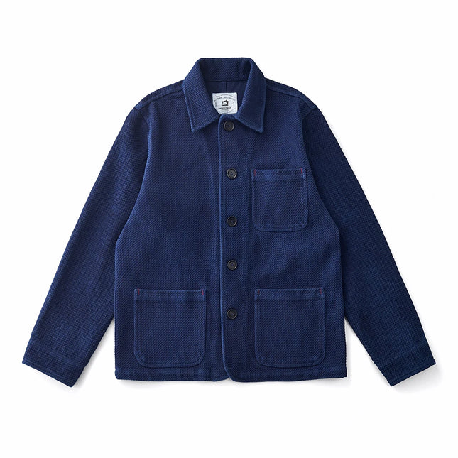 Vintage French Indigo Cargo Jacket Men Autumn Winter New Lapel Multi-pocket Blue Dyed Tooling Jacket Retro Casual Cardigan Coat