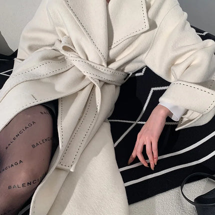 New Solid Korean Style Women Wool Coat Arch Needle Large Neck Versatile Fashion Texture Double Sided Trench Coats Female Winter